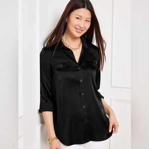 Talbots SATIN CHARMEUSE UTILITY SHIRT XL Flowy and roll tabs for versatility!